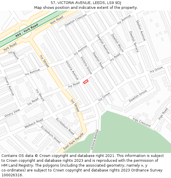 57, VICTORIA AVENUE, LEEDS, LS9 9DJ: Location map and indicative extent of plot