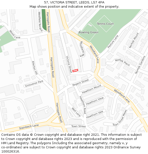 57, VICTORIA STREET, LEEDS, LS7 4PA: Location map and indicative extent of plot