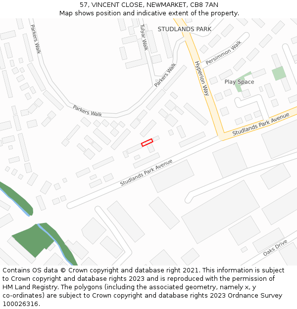 57, VINCENT CLOSE, NEWMARKET, CB8 7AN: Location map and indicative extent of plot