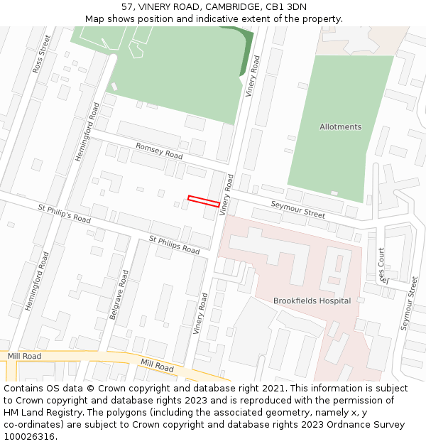 57, VINERY ROAD, CAMBRIDGE, CB1 3DN: Location map and indicative extent of plot