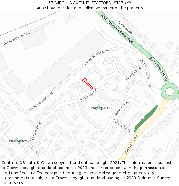 57, VIRGINIA AVENUE, STAFFORD, ST17 4YA: Location map and indicative extent of plot