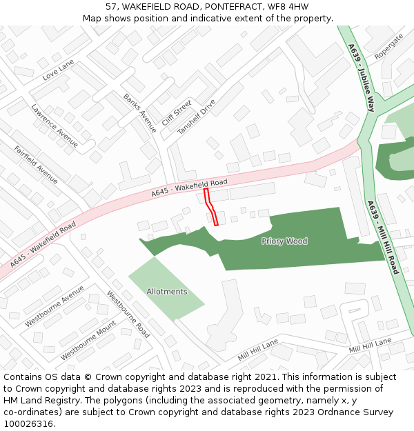 57, WAKEFIELD ROAD, PONTEFRACT, WF8 4HW: Location map and indicative extent of plot