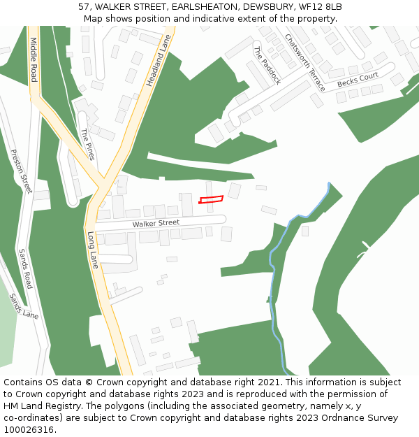 57, WALKER STREET, EARLSHEATON, DEWSBURY, WF12 8LB: Location map and indicative extent of plot