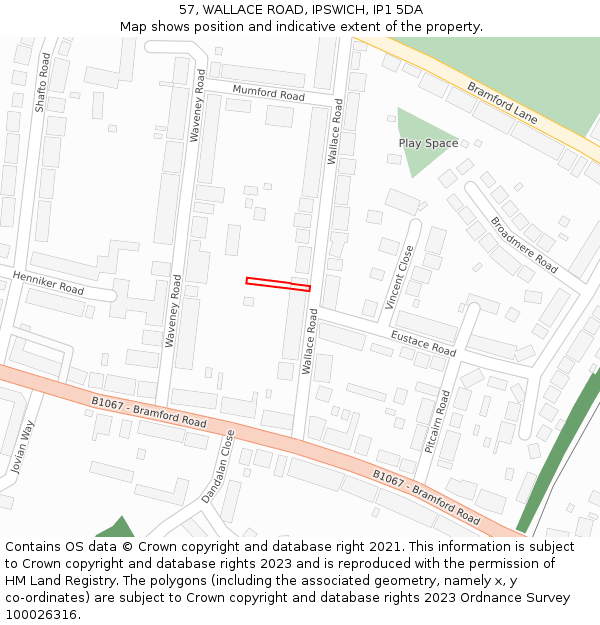 57, WALLACE ROAD, IPSWICH, IP1 5DA: Location map and indicative extent of plot