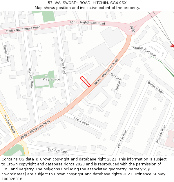 57, WALSWORTH ROAD, HITCHIN, SG4 9SX: Location map and indicative extent of plot
