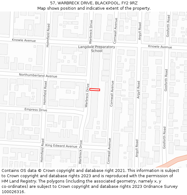 57, WARBRECK DRIVE, BLACKPOOL, FY2 9RZ: Location map and indicative extent of plot