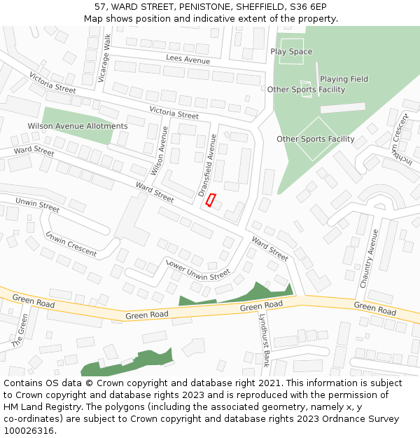57, WARD STREET, PENISTONE, SHEFFIELD, S36 6EP: Location map and indicative extent of plot