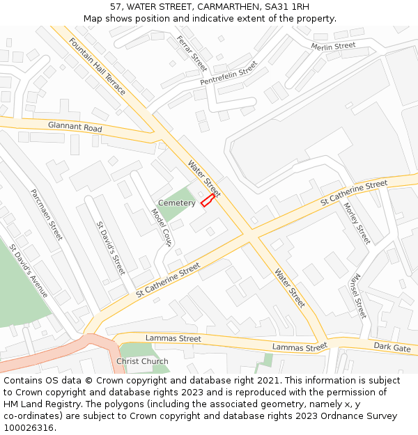 57, WATER STREET, CARMARTHEN, SA31 1RH: Location map and indicative extent of plot