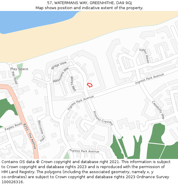 57, WATERMANS WAY, GREENHITHE, DA9 9GJ: Location map and indicative extent of plot