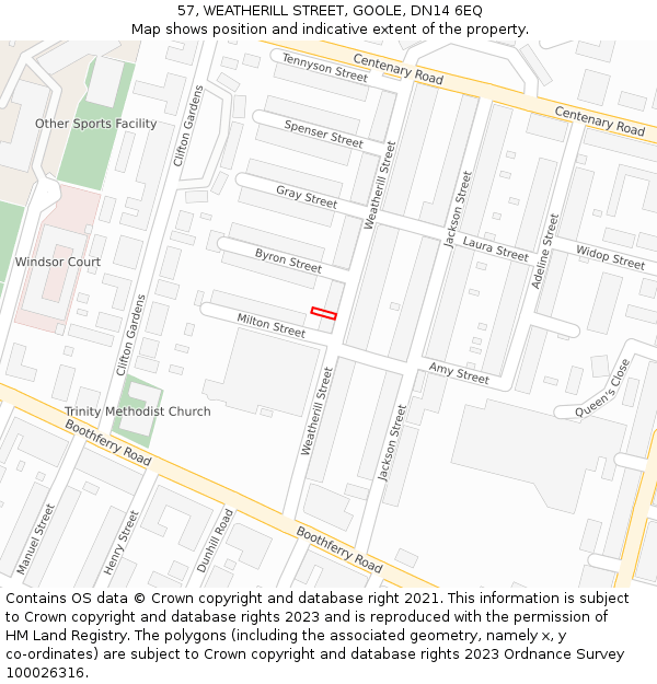 57, WEATHERILL STREET, GOOLE, DN14 6EQ: Location map and indicative extent of plot