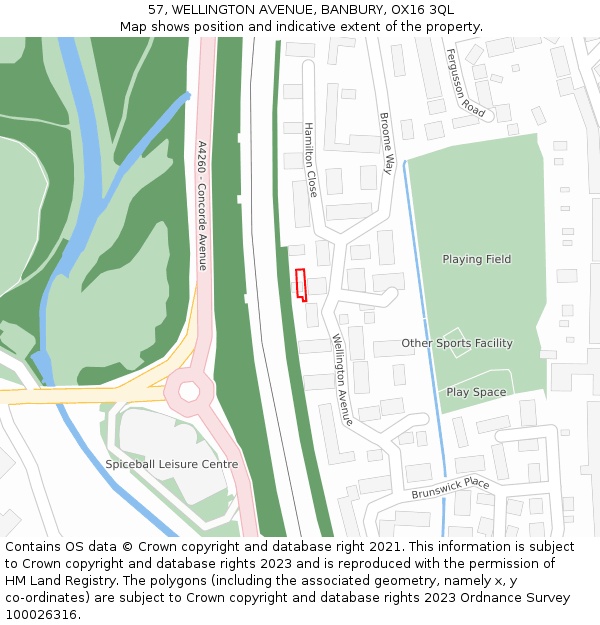 57, WELLINGTON AVENUE, BANBURY, OX16 3QL: Location map and indicative extent of plot