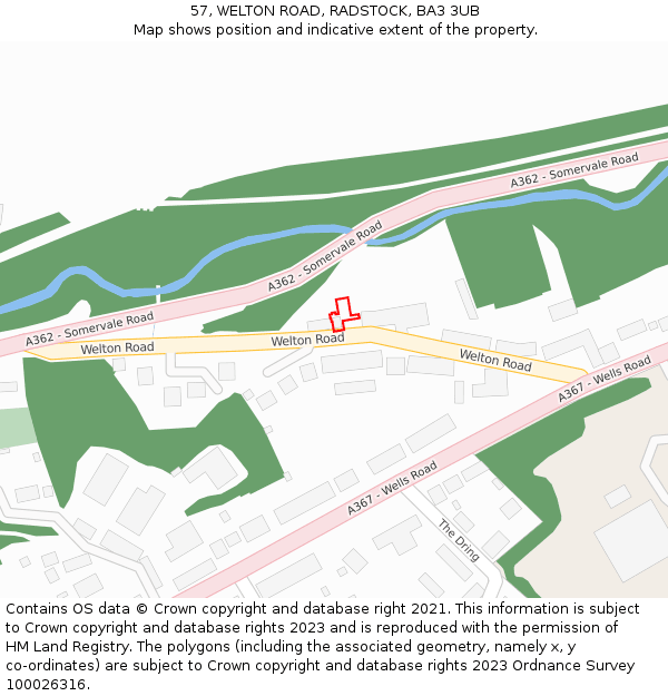 57, WELTON ROAD, RADSTOCK, BA3 3UB: Location map and indicative extent of plot