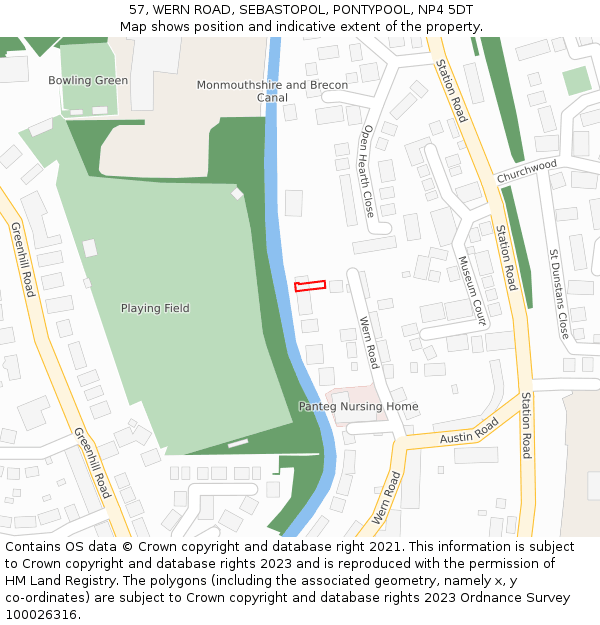 57, WERN ROAD, SEBASTOPOL, PONTYPOOL, NP4 5DT: Location map and indicative extent of plot