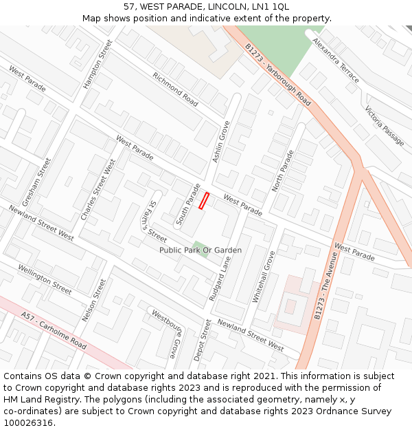 57, WEST PARADE, LINCOLN, LN1 1QL: Location map and indicative extent of plot