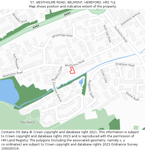 57, WESTHOLME ROAD, BELMONT, HEREFORD, HR2 7UJ: Location map and indicative extent of plot