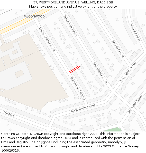 57, WESTMORELAND AVENUE, WELLING, DA16 2QB: Location map and indicative extent of plot