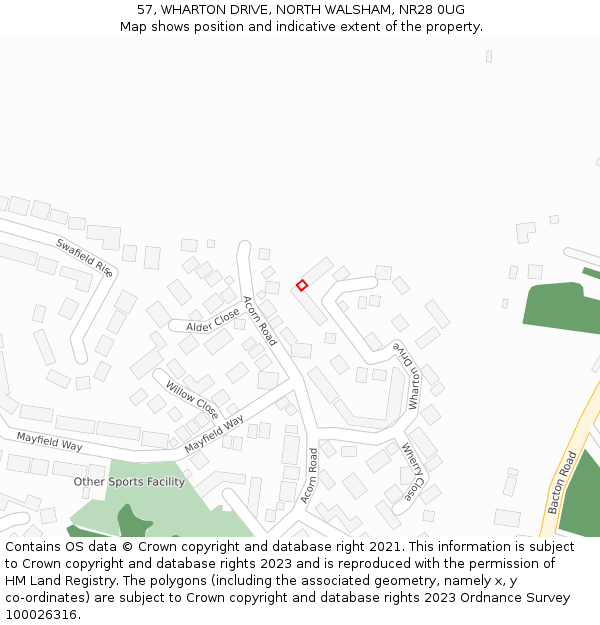 57, WHARTON DRIVE, NORTH WALSHAM, NR28 0UG: Location map and indicative extent of plot