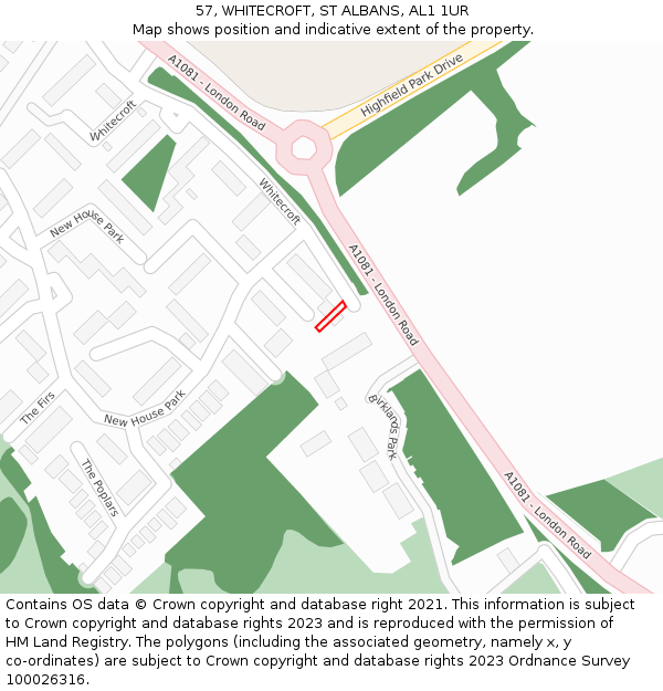 57, WHITECROFT, ST ALBANS, AL1 1UR: Location map and indicative extent of plot