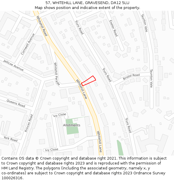 57, WHITEHILL LANE, GRAVESEND, DA12 5LU: Location map and indicative extent of plot