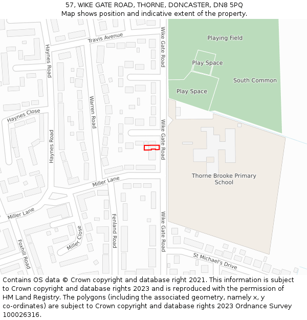 57, WIKE GATE ROAD, THORNE, DONCASTER, DN8 5PQ: Location map and indicative extent of plot