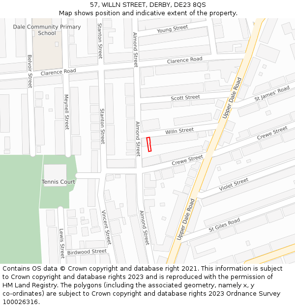 57, WILLN STREET, DERBY, DE23 8QS: Location map and indicative extent of plot