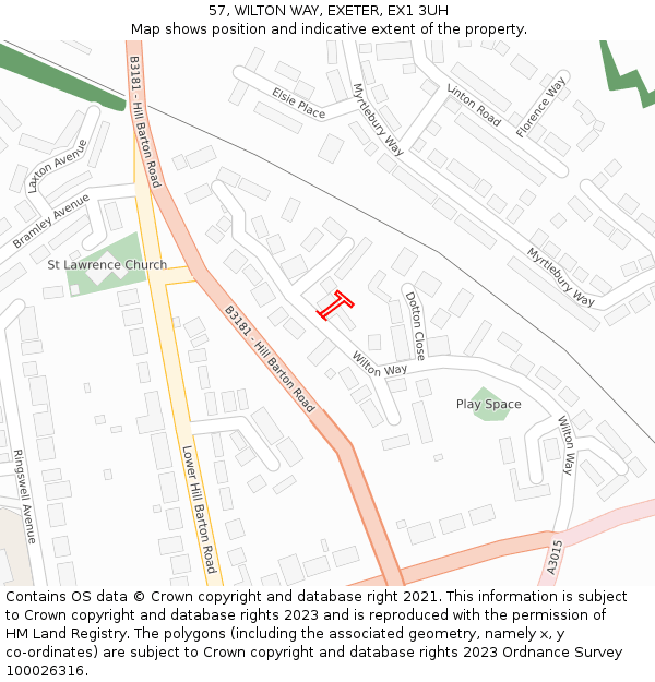 57, WILTON WAY, EXETER, EX1 3UH: Location map and indicative extent of plot
