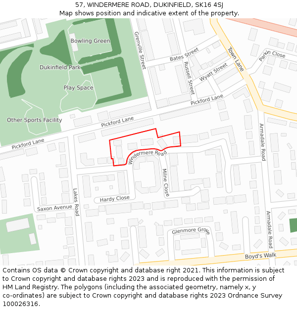 57, WINDERMERE ROAD, DUKINFIELD, SK16 4SJ: Location map and indicative extent of plot