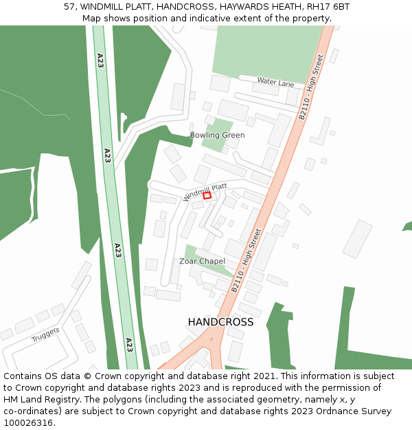 57, WINDMILL PLATT, HANDCROSS, HAYWARDS HEATH, RH17 6BT: Location map and indicative extent of plot