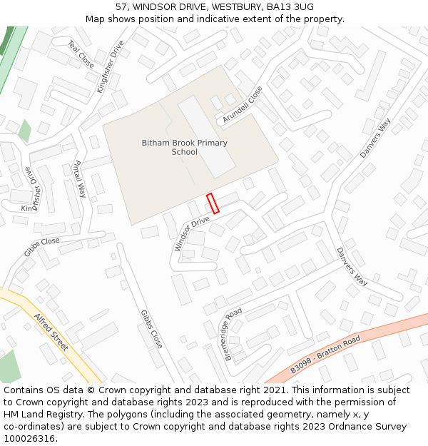 57, WINDSOR DRIVE, WESTBURY, BA13 3UG: Location map and indicative extent of plot