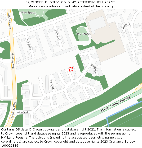 57, WINGFIELD, ORTON GOLDHAY, PETERBOROUGH, PE2 5TH: Location map and indicative extent of plot