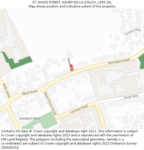 57, WOOD STREET, ASHBY-DE-LA-ZOUCH, LE65 1EL: Location map and indicative extent of plot