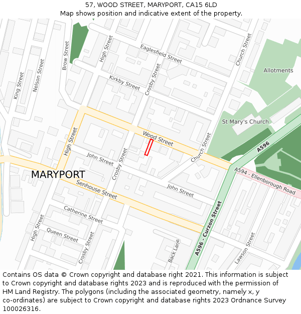 57, WOOD STREET, MARYPORT, CA15 6LD: Location map and indicative extent of plot