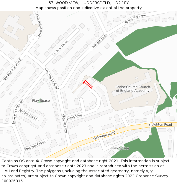 57, WOOD VIEW, HUDDERSFIELD, HD2 1EY: Location map and indicative extent of plot
