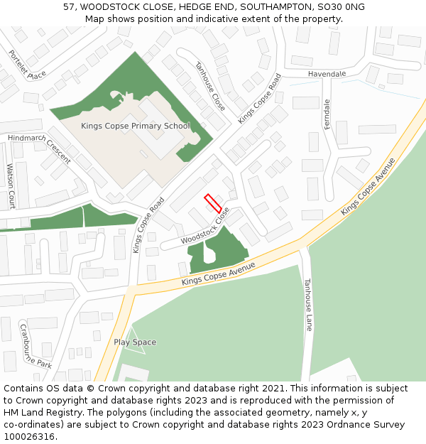 57, WOODSTOCK CLOSE, HEDGE END, SOUTHAMPTON, SO30 0NG: Location map and indicative extent of plot