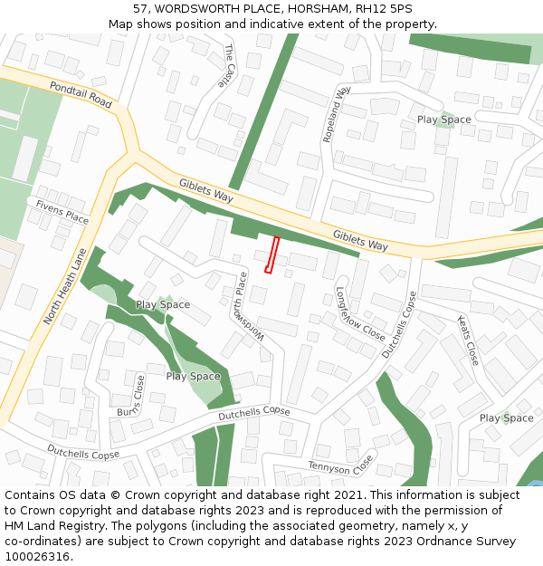 57, WORDSWORTH PLACE, HORSHAM, RH12 5PS: Location map and indicative extent of plot
