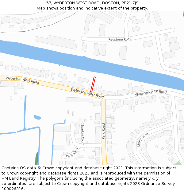 57, WYBERTON WEST ROAD, BOSTON, PE21 7JS: Location map and indicative extent of plot