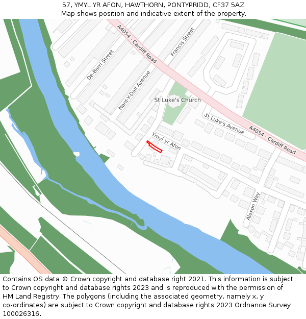 57, YMYL YR AFON, HAWTHORN, PONTYPRIDD, CF37 5AZ: Location map and indicative extent of plot
