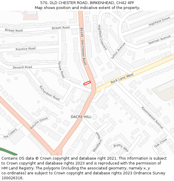 570, OLD CHESTER ROAD, BIRKENHEAD, CH42 4PF: Location map and indicative extent of plot