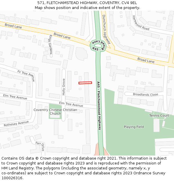 571, FLETCHAMSTEAD HIGHWAY, COVENTRY, CV4 9EL: Location map and indicative extent of plot
