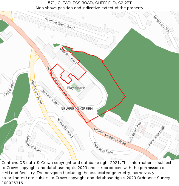 571, GLEADLESS ROAD, SHEFFIELD, S2 2BT: Location map and indicative extent of plot