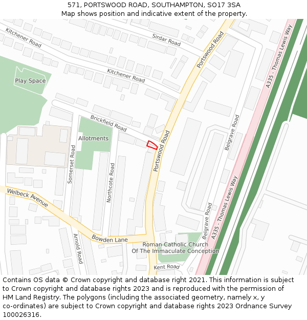 571, PORTSWOOD ROAD, SOUTHAMPTON, SO17 3SA: Location map and indicative extent of plot