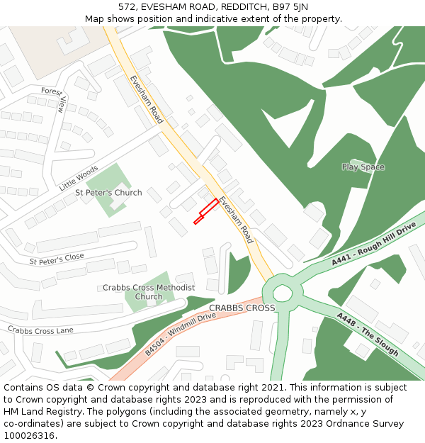 572, EVESHAM ROAD, REDDITCH, B97 5JN: Location map and indicative extent of plot