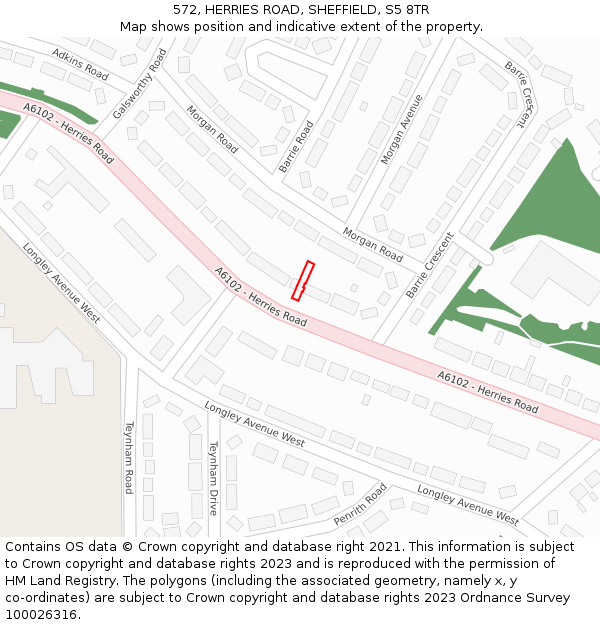 572, HERRIES ROAD, SHEFFIELD, S5 8TR: Location map and indicative extent of plot