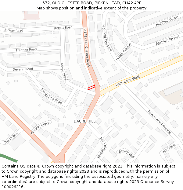 572, OLD CHESTER ROAD, BIRKENHEAD, CH42 4PF: Location map and indicative extent of plot
