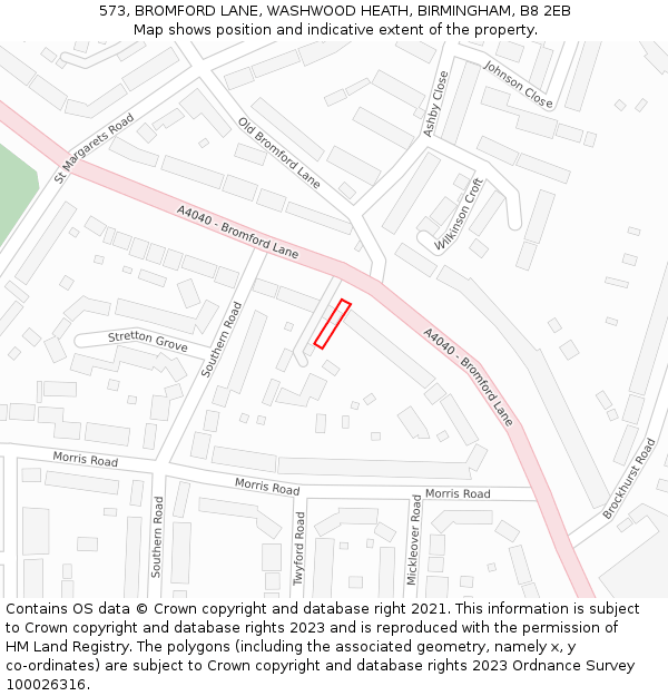 573, BROMFORD LANE, WASHWOOD HEATH, BIRMINGHAM, B8 2EB: Location map and indicative extent of plot