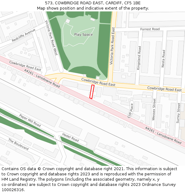 573, COWBRIDGE ROAD EAST, CARDIFF, CF5 1BE: Location map and indicative extent of plot