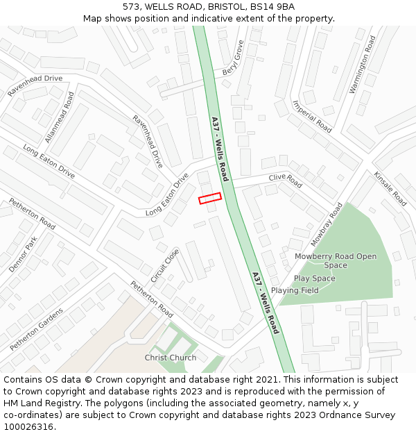 573, WELLS ROAD, BRISTOL, BS14 9BA: Location map and indicative extent of plot