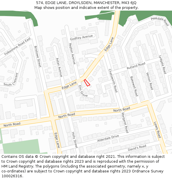 574, EDGE LANE, DROYLSDEN, MANCHESTER, M43 6JQ: Location map and indicative extent of plot