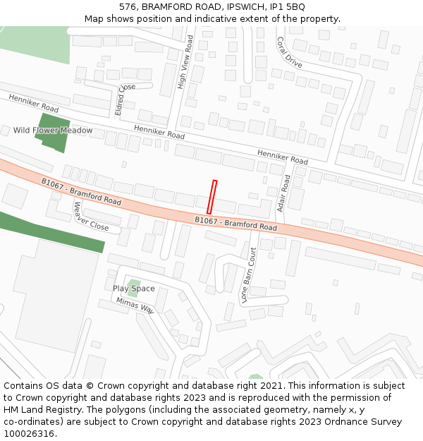576, BRAMFORD ROAD, IPSWICH, IP1 5BQ: Location map and indicative extent of plot
