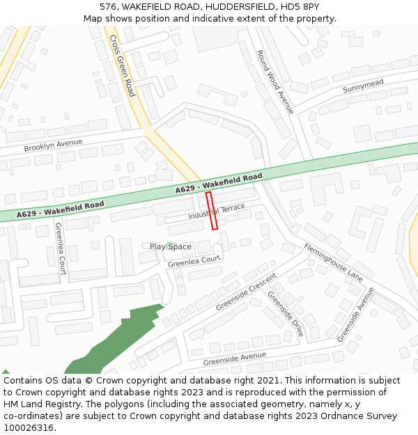 576, WAKEFIELD ROAD, HUDDERSFIELD, HD5 8PY: Location map and indicative extent of plot